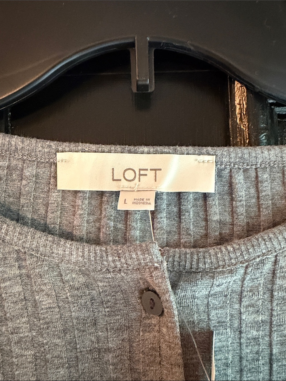 LOFT Gray Ribbed Button-Front Cardigan - Picture 3 of 5